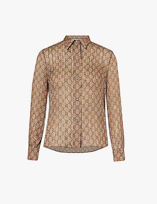 GUCCI: Monogram-pattern collar silk shirt
