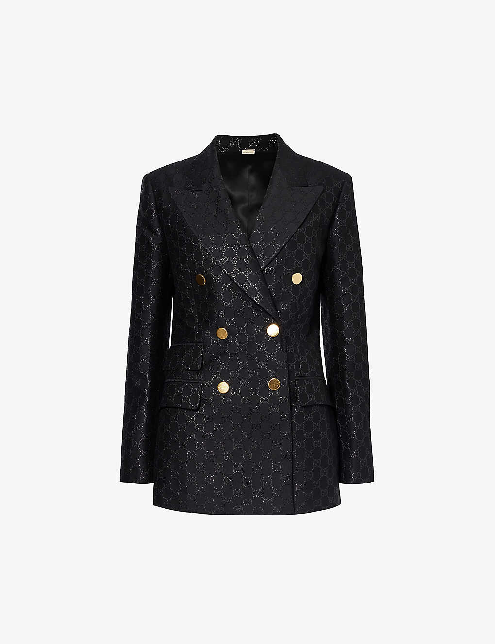 Gucci Womens Black Double-breasted Monogram-pattern Wool-blend Blazer