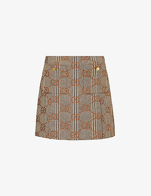 GUCCI: Monogram-pattern A-line wool mini skirt