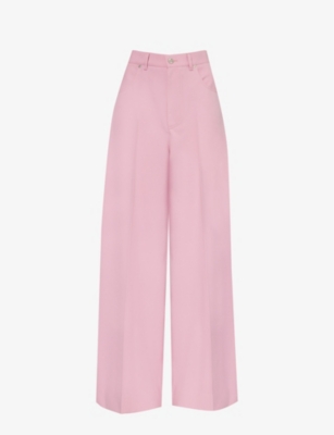 Shop Gucci Women's Dream Candy Pressed-crease High-rise Wide-leg Wool Trousers
