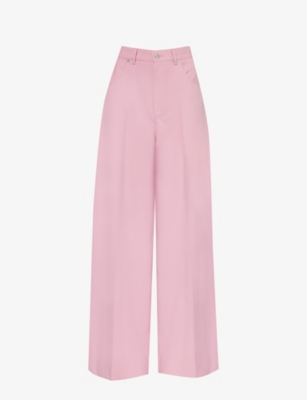 Gucci Pleated Wool Wide Pants In Dream Candy