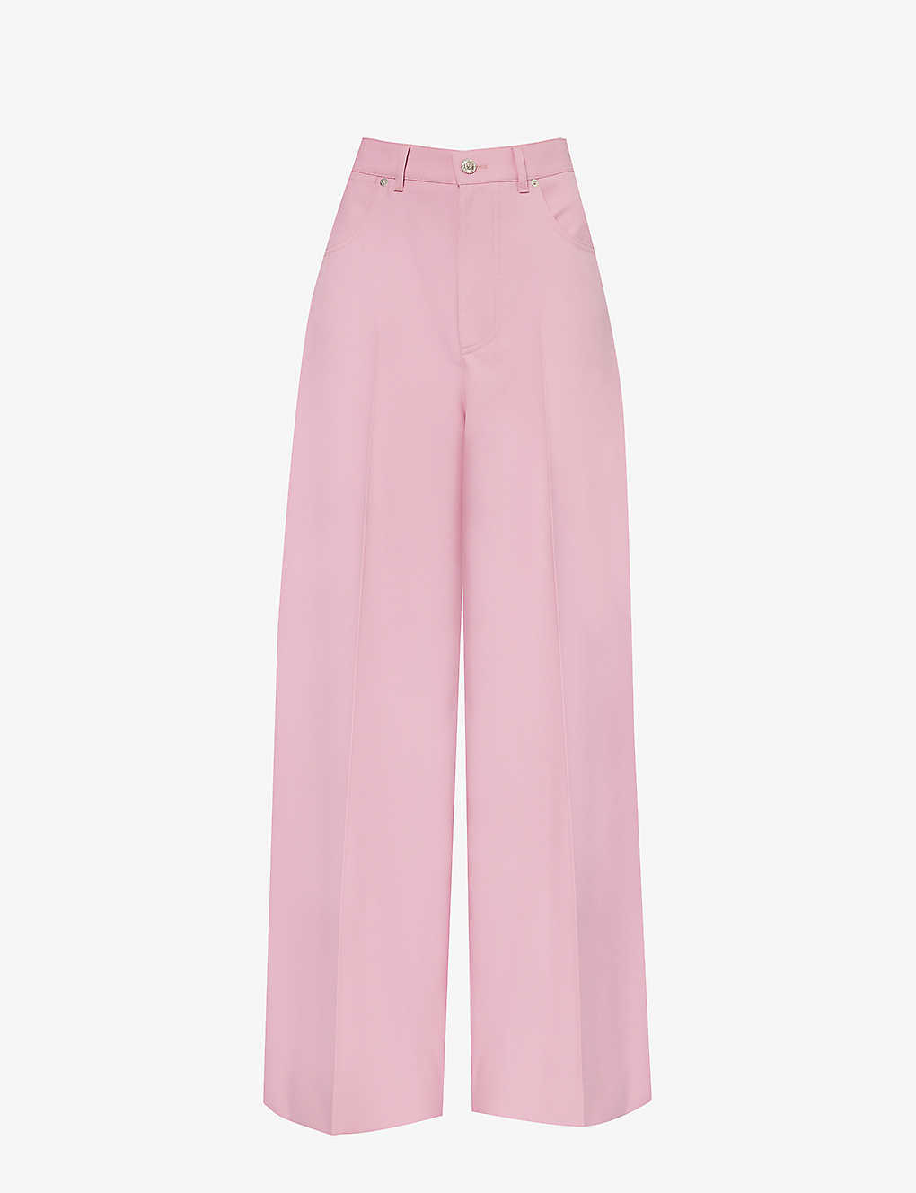 Shop Gucci Pressed-crease High-rise Wide-leg Wool Trousers In Dream Candy