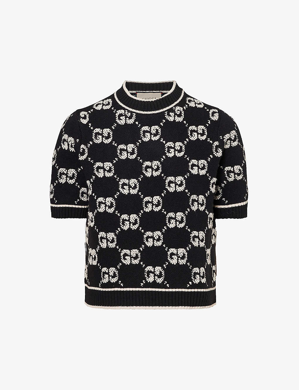 Gucci Monogram-pattern Bouclé-texture Wool-knit Top In Black