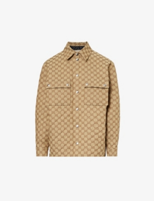 Gucci Gg Canvas Cotton Blend Shirt In Camel Ebony Mix