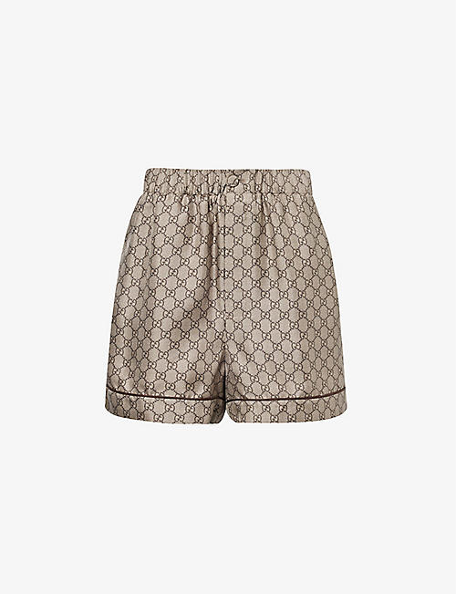 GUCCI: Monogram-pattern high-rise silk shorts