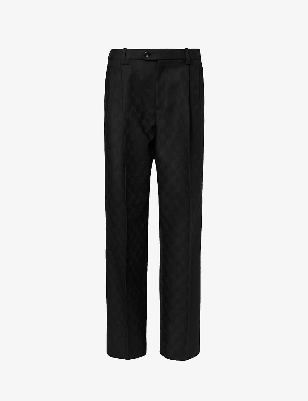 Gucci Gg Jacquard High-rise Wool Straight Trousers In Black