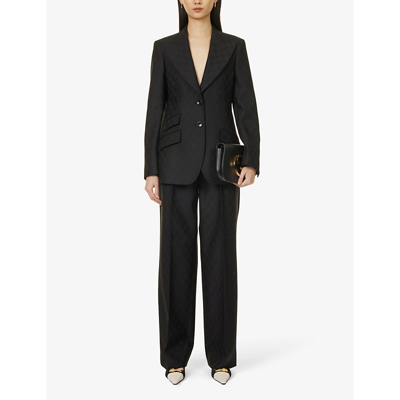 Shop Gucci Monogram-pattern Peak-lapel Wool Blazer In Black
