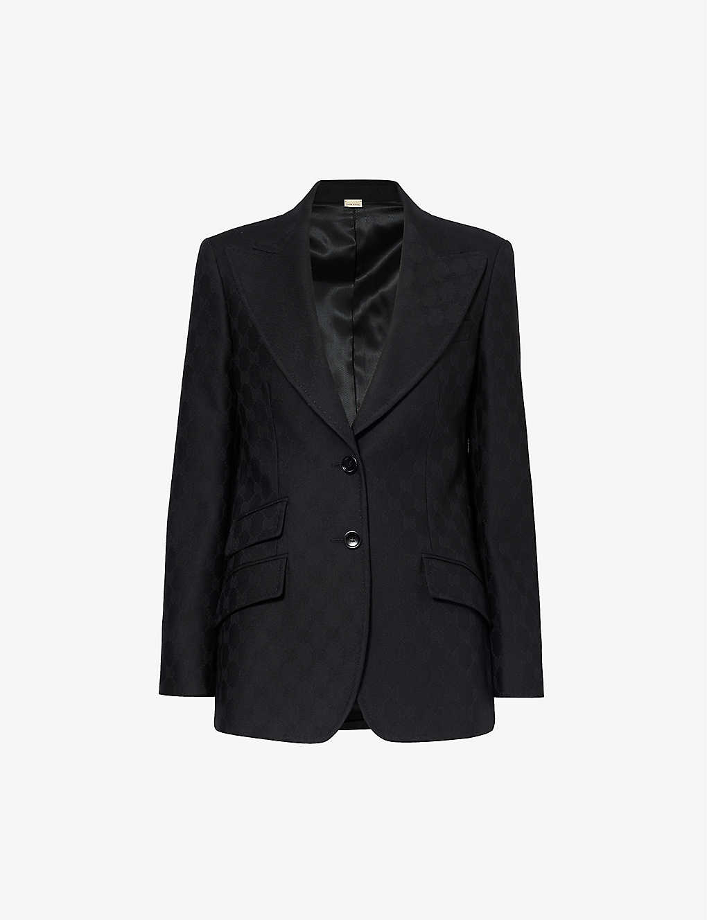 Shop Gucci Monogram-pattern Peak-lapel Wool Blazer In Black