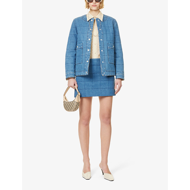 Shop Gucci Reversible Monogram-pattern Denim Jacket In Blue Mix