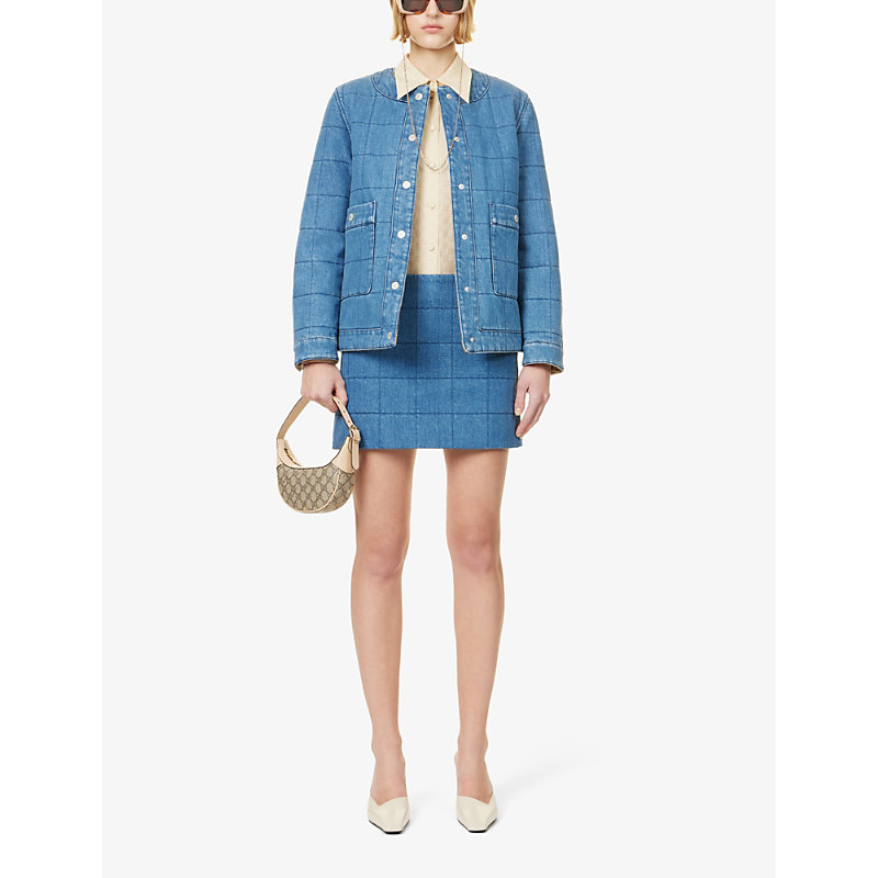 Shop Gucci Women's Blue Quilted A-line Denim Mini Skirt