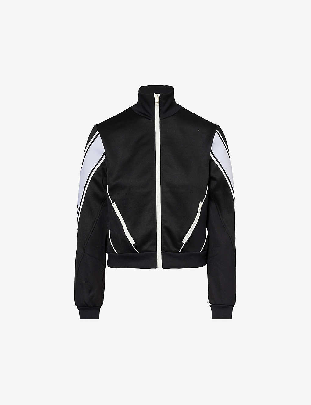Shop Gucci Womens Black Mix Striped Logo-embroidered Jersey Jacket In Monochrome