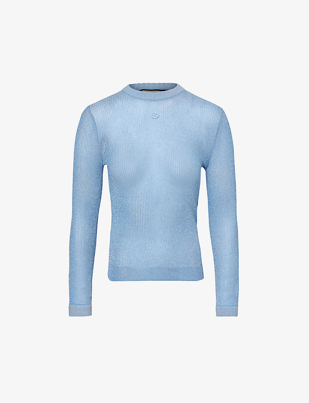 Gucci Womens Sky Mix Logo-embroidered Semi-sheer Knitted Top In Blue