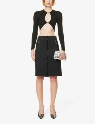 Shop Gucci Womens Black Cut-out Cropped Knitted Top