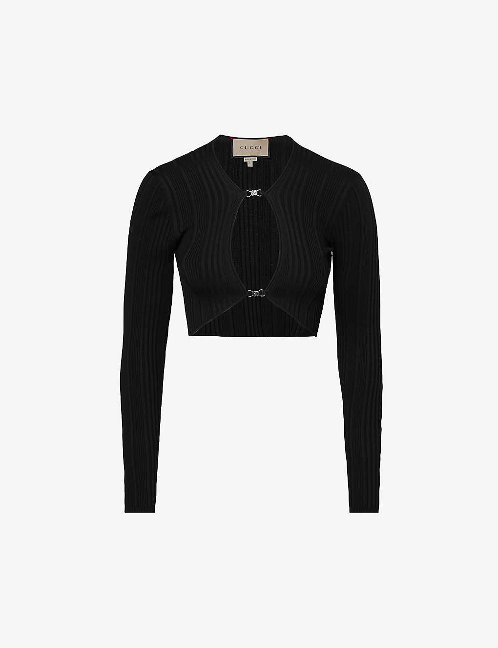 Gucci Womens Black Cut-out Cropped Knitted Top