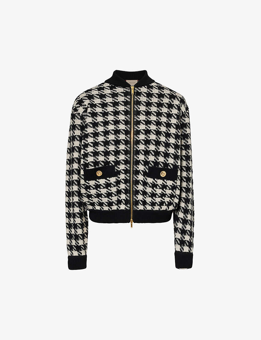 Gucci Houndstooth Bomber Jacket In Black