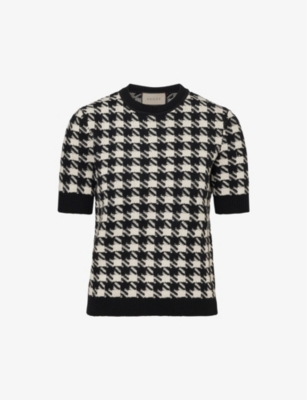 Gucci Houndstooth-pattern Wool Jumper In Monochrome