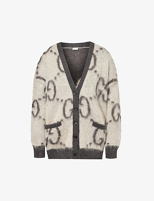 GUCCI: Logo-intarsia relaxed-fit wool-blend cardigan