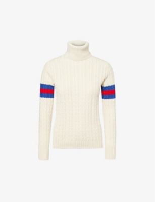 Gucci Roll-neck Cable-knit Wool Sweater In Multi-coloured