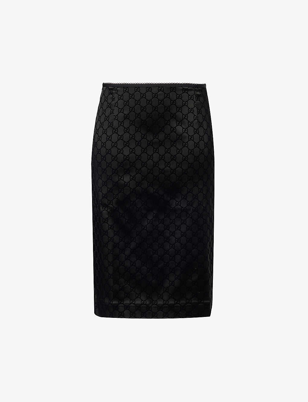 Shop Gucci Monogram-pattern Slim-fit Stretch-woven Midi Skirt In Black