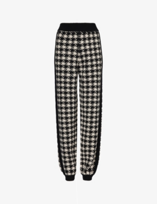 Gucci Womens Black Ivory Elasticated-cuff Houndstooth-pattern Wool Trousers In Monochrome