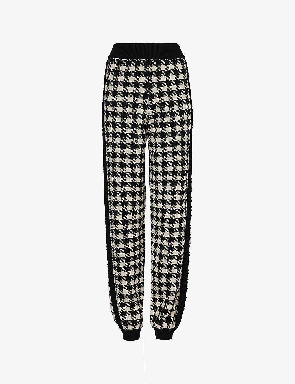 Gucci Womens Black Ivory Elasticated-cuff Houndstooth-pattern Wool Trousers In Monochrome