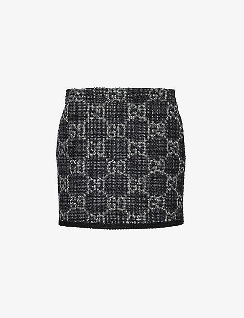 GUCCI: Monogram-pattern wool and cotton-blend mini skirt