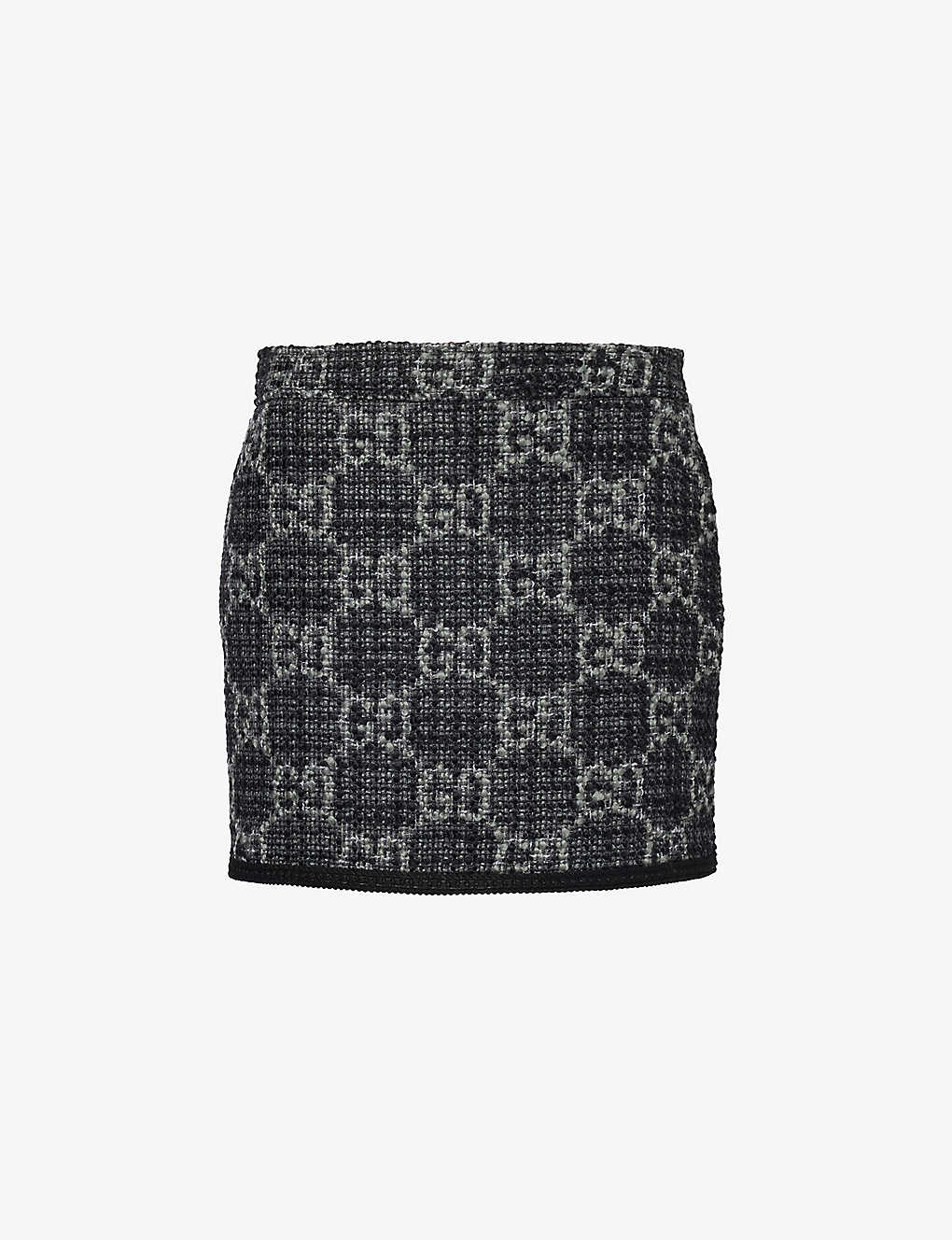 Shop Gucci Monogram-pattern Wool And Cotton-blend Mini Skirt In Grey