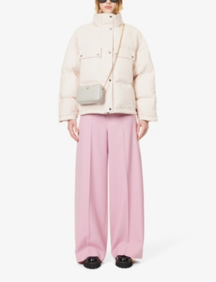 Shop Gucci Women's Vanilla Pink Mix High-neck Monogram-pattern Cotton-blend Down Jacket In Multi-coloured
