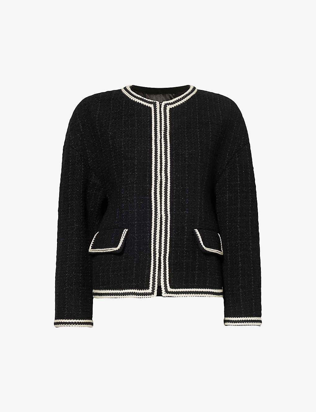 Gucci Bouclé-texture Round-neck Wool-blend Jacket In Black