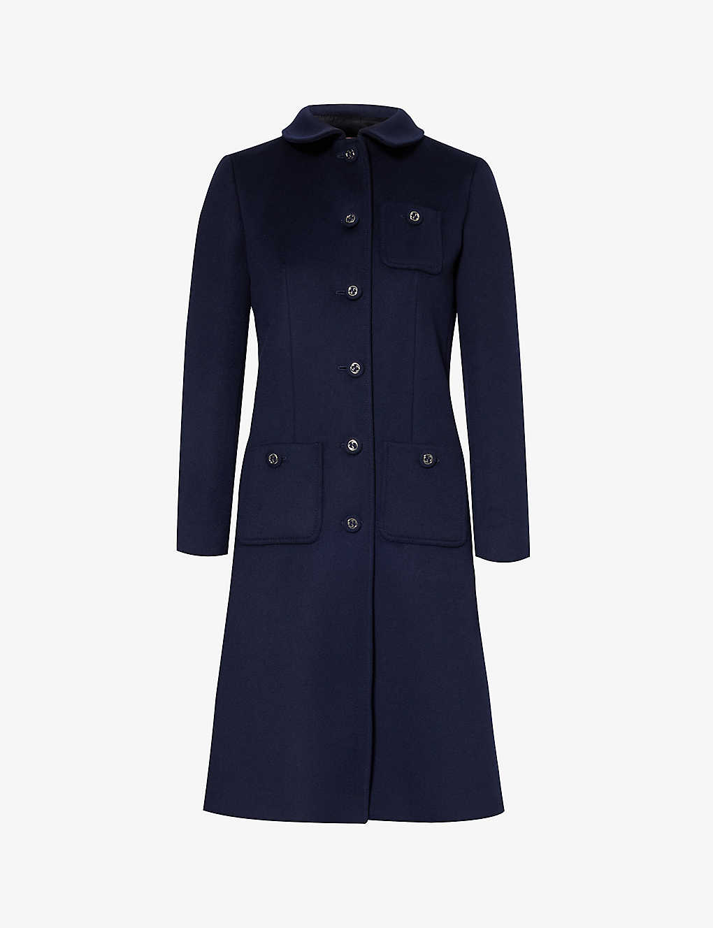 Gucci Womens Admiral Dark Blue Brushed-texture Split-hem Wool Coat