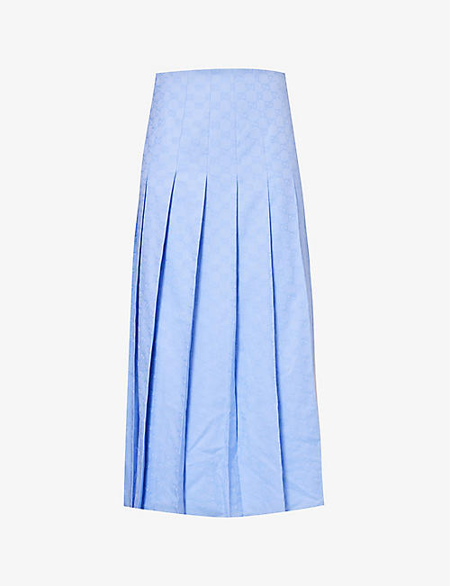 GUCCI: Monogram-pattern pleated cotton midi skirt