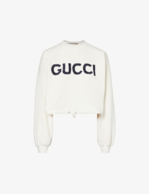 GUCCI Brand embroidered drawstring hem cotton jersey sweatshirt Selfridges