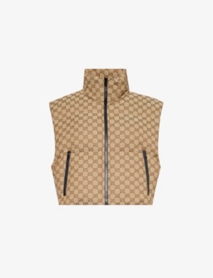 GUCCI: Monogram-pattern padded cotton-blend gilet