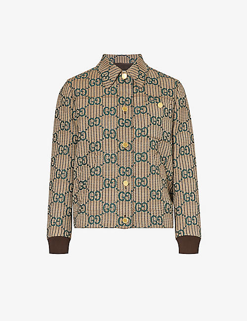 GUCCI: Monogram-pattern collar wool jacket