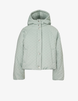 Shop Gucci Monogram-pattern Hooded Cotton-blend Jacket In Frozen Ice Mix