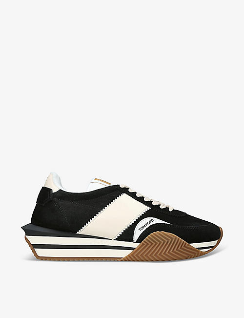 TOM FORD: James logo-print leather and suede low-top trainers