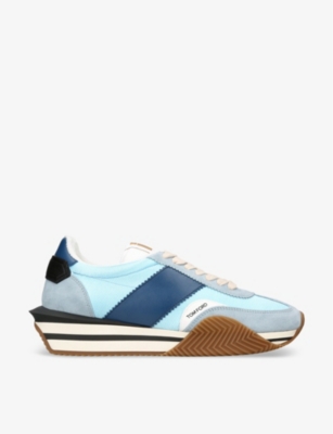 TOM FORD: James logo-print leather and suede low-top trainers