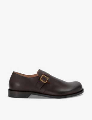 Shop Loewe Mens Dark Brown Campo Buckled Leather Derby Shoes