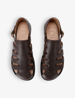 Shop Loewe Mens Dark Brown Campo Buckled Leather Sandals