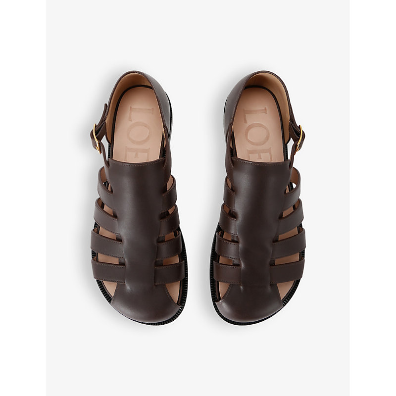 Shop Loewe Campo Buckled Leather Sandals In Dark Brown