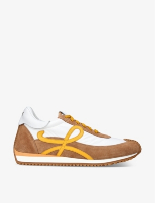 Shop Loewe Mens Yellow Flow Runner Monogram Leather And Shell Trainers