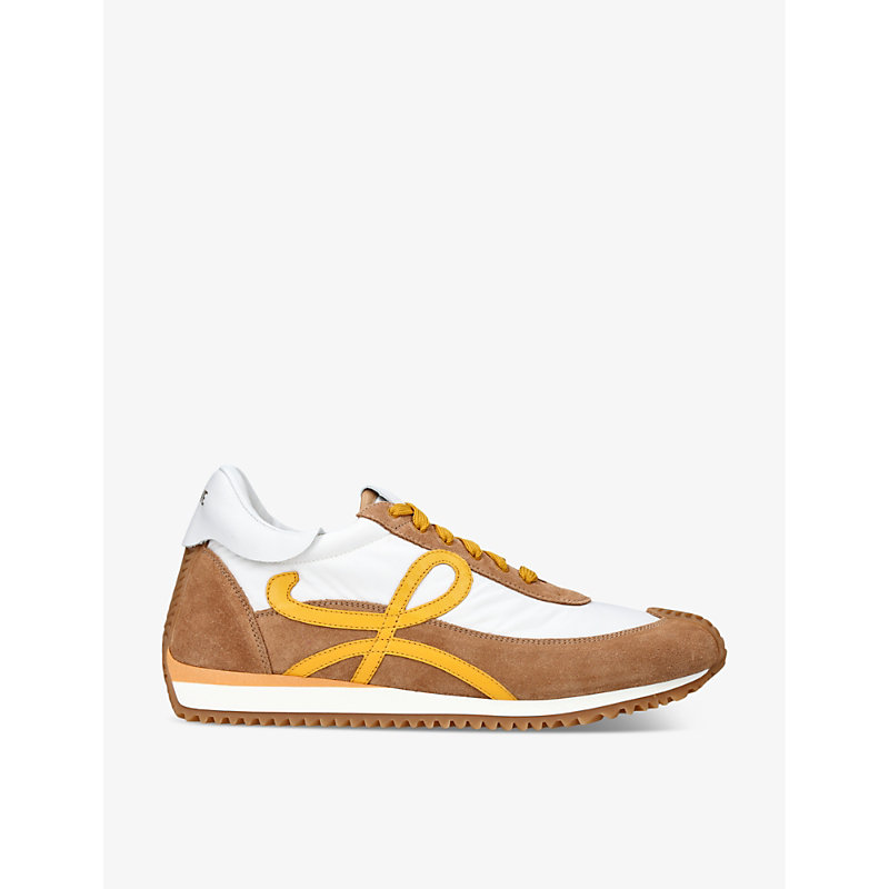 Shop Loewe Flow Runner Monogram Leather And Shell Trainers In Yellow