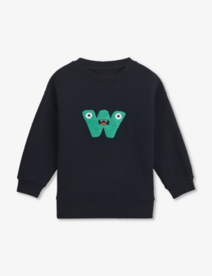 Whistles Boys Navy Kids Monster Brand-embroidered Cotton Jumper 3-9 Years