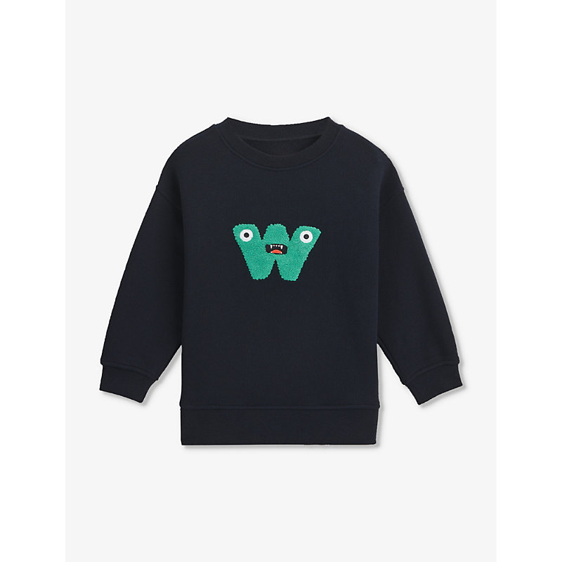 Whistles Boys Navy Kids Monster Brand-embroidered Cotton Jumper 3-9 Years