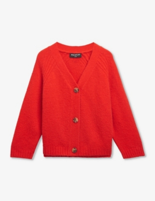 Whistles Boys Red Kids V-neck Textured Wool-blend Cardigan 3-10 Years