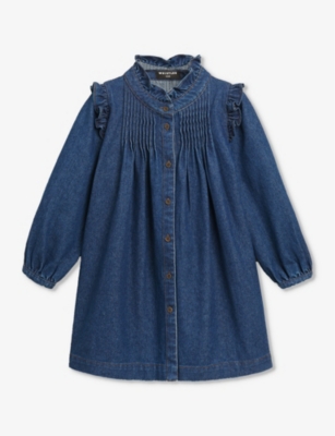 Whistles Girls Blue Kids Nell Frill-trim Denim Dress 3-9 Years