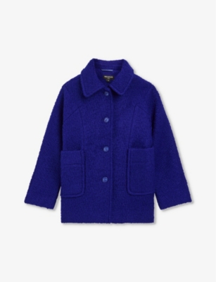 Whistles Kids' Blue Daisy Bouclé-texture Wool-blend Coat 3-12
