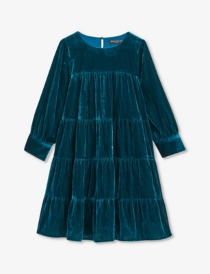 WHISTLES: Sawyer tiered-hem velvet dress 3-12 years