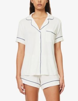 Shop Eberjey Women's Ivory Navy Gisele Relaxed-fit Stretch-woven Jersey Pyjama Set In White