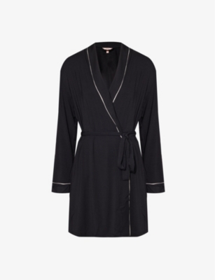 Shop Eberjey Gisele Tie-belt Stretch-woven Jersey Robe In Black